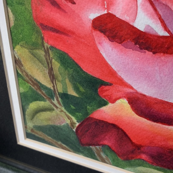 Stunning 17” x 14 1/2” signed original ROSE water color framed artwork - Picture 11 of 14